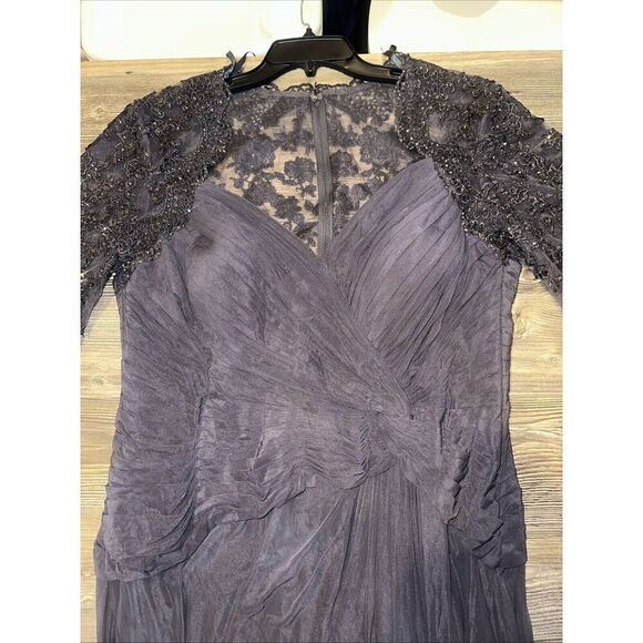 New LA FEMME Ruched Twist Column Gown In Gunmetal Size 16 Retail $438. 14 - Picture 9 of 16